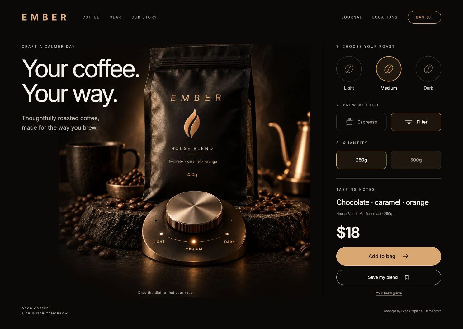 THE BLEND — Interactive Coffee Ecommerce Experience desktop preview