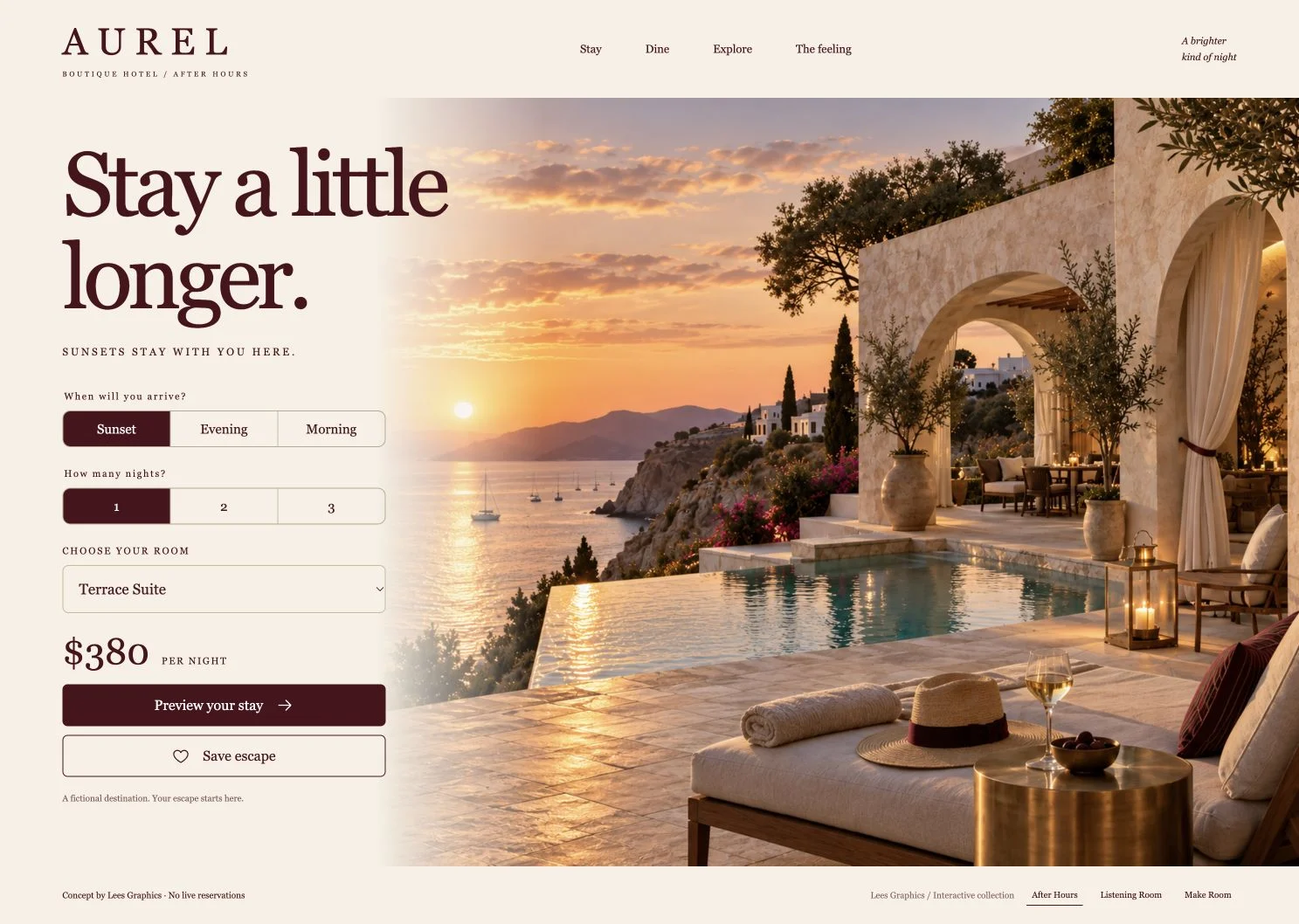 AUREL — Interactive Boutique Hotel Website desktop preview
