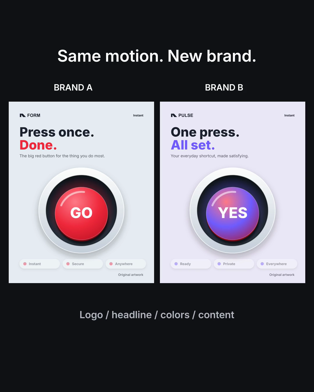 Press once. Done. in two contrasting brand versions
