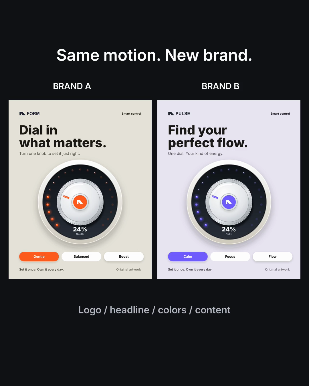 Dial in in two contrasting brand versions